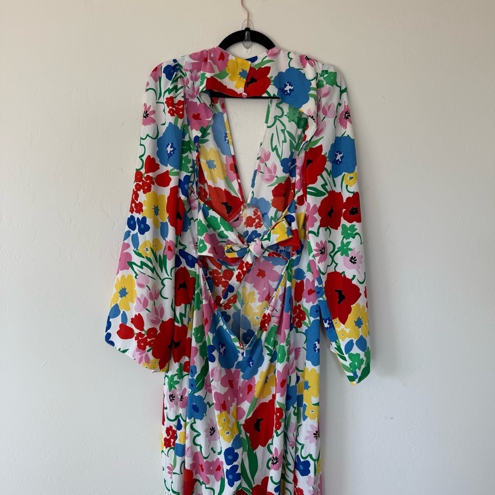 ASOS Bright Floral Open Tie Back Wide Leg Jumpsuit - Picture 8 of 12